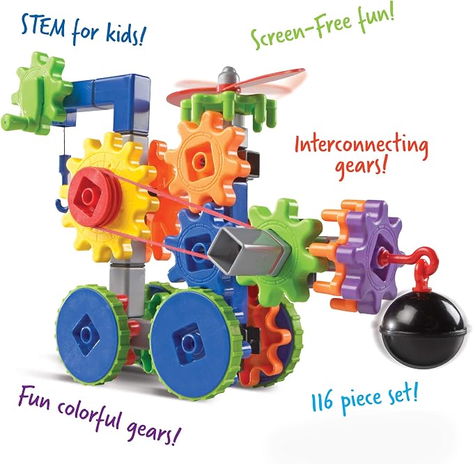 Learning Resources Gears! Gears! Gears! Machines in Motion - Toddler STEM, Building Toys for Kids, Hands-On Construction & Engineering Set, Critical Thinking, Fine Motor Skills
