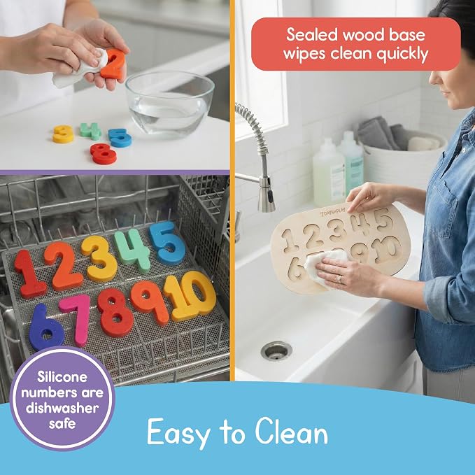 Number Puzzle for Kids, Sensory Bin Insert for Sensory Tables, Silicone Numbers, Wooden Fine Motor Learning Toy