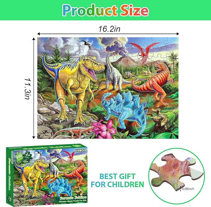 Puzzles for Kids Ages 4-8, 6-8, 8-10, Jigsaw Puzzles 100 Piece Big Dinosaur Floor Puzzle for Kids Children Educational Toys for Little Boys and Girls