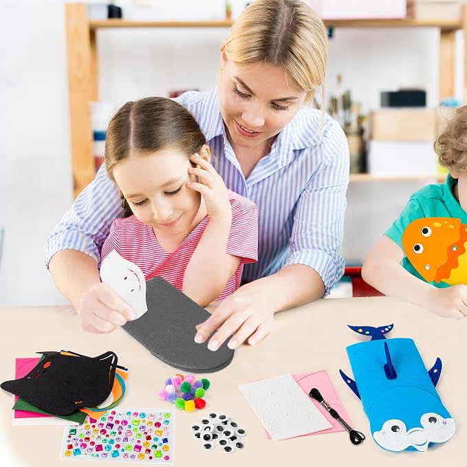 WATINC Hand Puppet Making Kit, Felt Sock Puppet Toys for Kids (Ocean) | 6 Styles, Make Your Own Storytelling & Role Play Crafts, Creative Group Activity, Party Favors & Gifts for Kids Ages 4-8