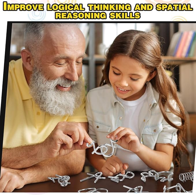 8 Pack Brain Teaser Puzzles Metal Wire Ring with Pouch,A Style | Iq Test Disentanglement Unlock Challenge, Portable Storage Pouch, Mind-bending Interlock Game for Party Favor Entertainment