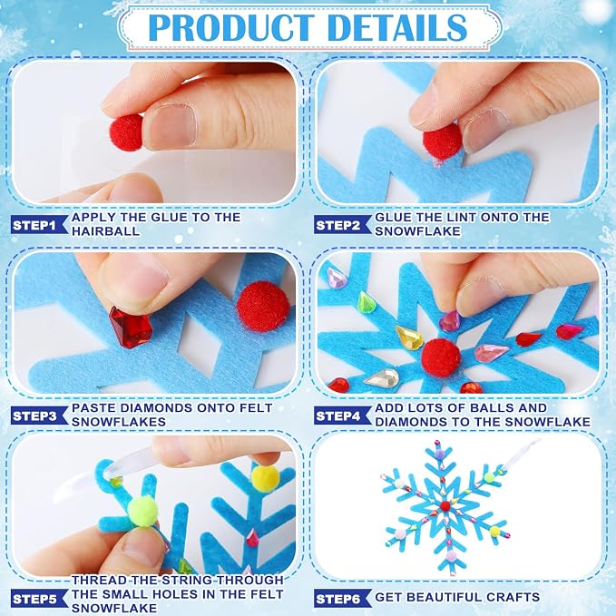 Jetec 72 Set Holiday Snowflake Craft Kit Winter DIY Hanging January Craft Ornaments Snowflake Kit for Christmas Tree Home Activity Decorations Party Favors Home Activities(Bright Color)