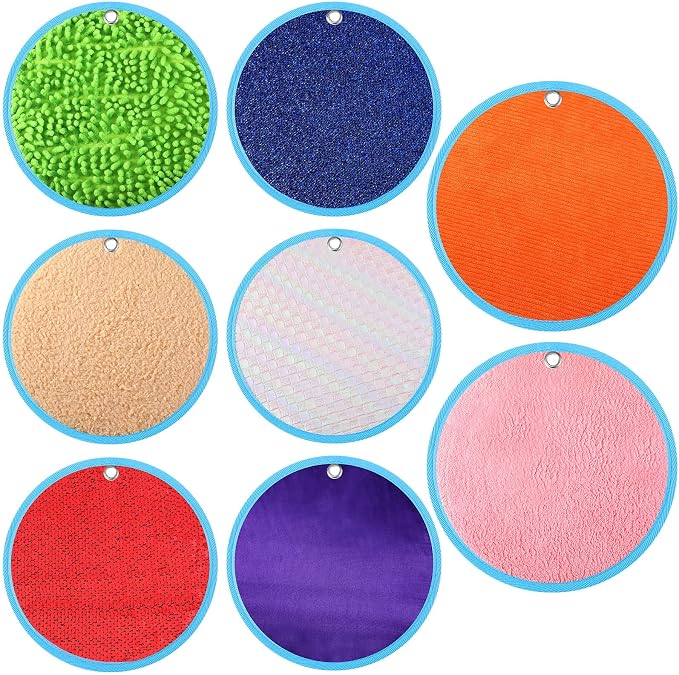 Boao 8 Set Mini Sensory Mats for Autism Kids Sensory Floor Tiles, Round | 8.7 Inch, Assorted Textured Play Mats, Educational Tactile Toys for Adhd Children Activity Occupational Therapy