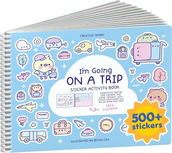 My First Trip 500+ Kids Sticker Book by Cupkin Fun Toddler Travel Activity Coloring and Sticker Book, Road Trip Essentials, 12 Coloring Pages 12 Side by Side Scenes for Ages 2–8 Years
