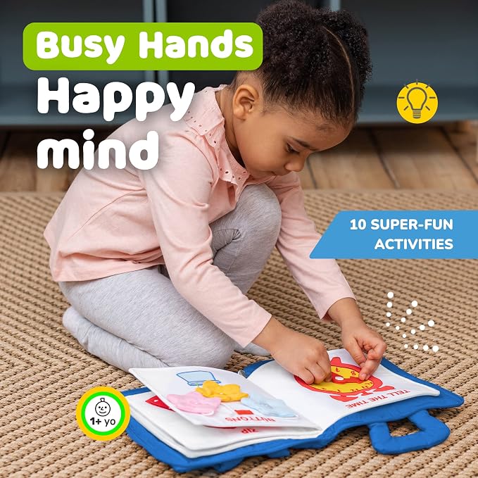 Toddler Travel Toys for Airplane and Car Rides, Busy Book for Toddlers 1-3 | Quiet Book Plane Toys for 1 Year Old, Montessori Activity Book with All Parts Attached, Screen Free Toy Gift