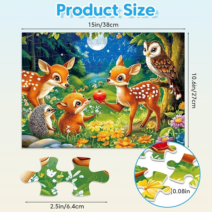 Jeacirio 4-Pack 100 Pieces Puzzles for Kids Ages 4-6 6-8 Panda Tiger Deer Cat Puzzles 100 Pieces Jigsaw Puzzles for Kids 8-10 Year Old, Large Piece Puzzle for Seniors, Puzzle Toys for Boys and Girls