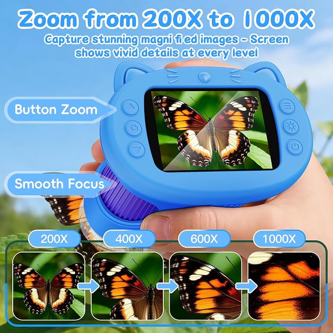SEEKID Kids Microscope,1000X Handheld Digital Microscope (Blue) | 2.4" IPS Screen | Rechargeable Handheld | 8 LED Lights | STEM Toy for Exploring Science | Ages 5–12
