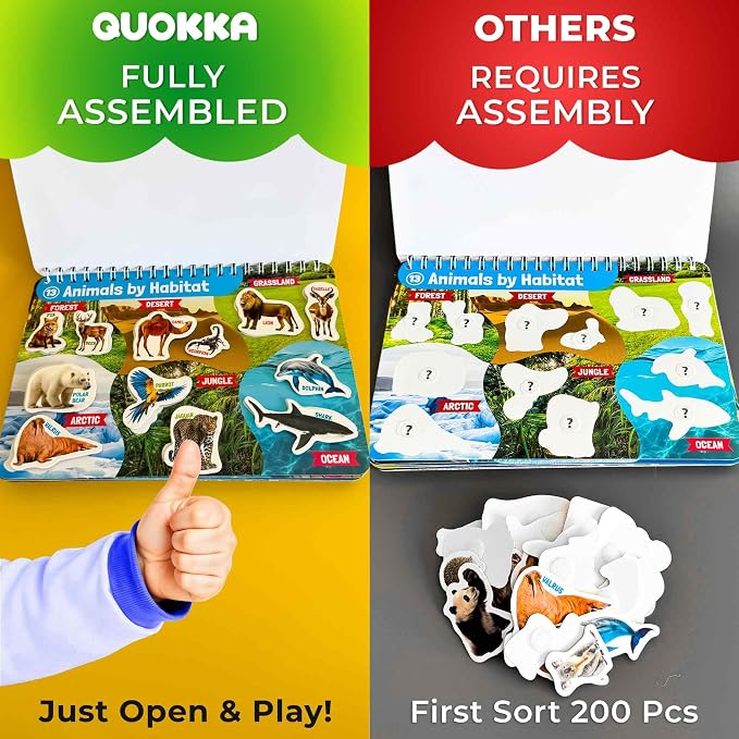 Montessori Busy Book for Kids Ages 4-8 — My Preschool Toddler Busy Book 3-5 | Velcro Pre K Toddler Learning Busy Book for Homeschooling — 15 Kids Educational Animal — 15 Activities with 178 Elements
