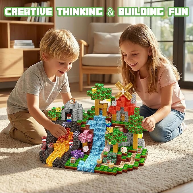 Magnetic Building Blocks STEM Toy Magnet Cubes for Kids 4-12 | Magnetic Cubes, 0.8 inches Building Blocks, Christmas Birthday Gifts for Kids Boys Girls Rock Forest-200pcs
