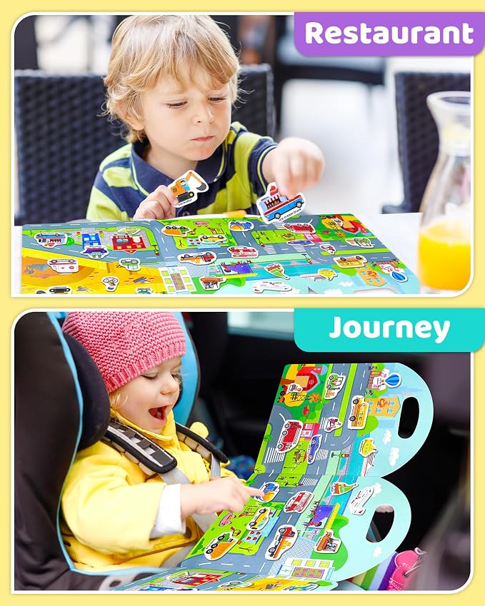 Benresive Reusable Sticker Book for Toddlers, Travel Stickers for Kids | Toddler Travel Activities Toys, Birthday Gifts for Boys & Girls, Airplane Travel & Road Trip Essentials Kids