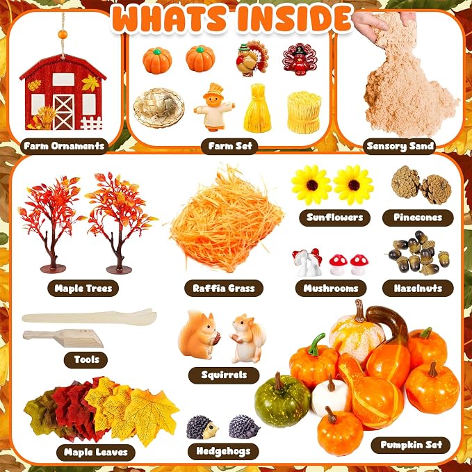 Bbiamsleep Thanksgiving Fall Sensory Bin, 76 Pcs Fall Sensory Bin Items | Thanksgiving Sensory Bin Items, Fall Sensory Kit with Accessories