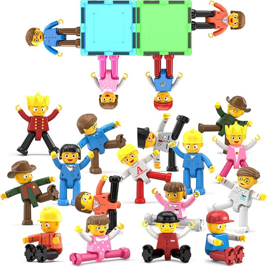 PicassoTiles Magnetic Character Figures Set, Toddler Style STEM People Toy | 16 pcs, creative pretend roleplay, open ended construction, interactive building block accessories, safe non toxic, ages 3+