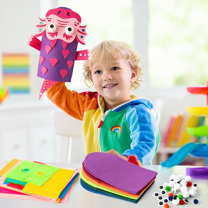 WATINC Hand Puppet Making Kit, Felt Sock Puppet Toys for Kids (Dinosaurs B) | 6 Styles, Make Your Own Storytelling & Role Play Crafts, Creative Group Activity, Party Favors & Gifts for Kids Ages 4-8