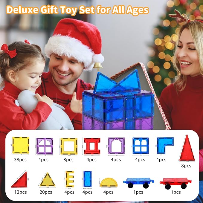 MAGBLOCK 120PCS Magnetic Tiles Building Blocks Construction Toys for Kids | Construction Kids Toys STEM Magnet Tiles, Stacking Blocks Learning Gifts for Ages 3+ Boys Girls