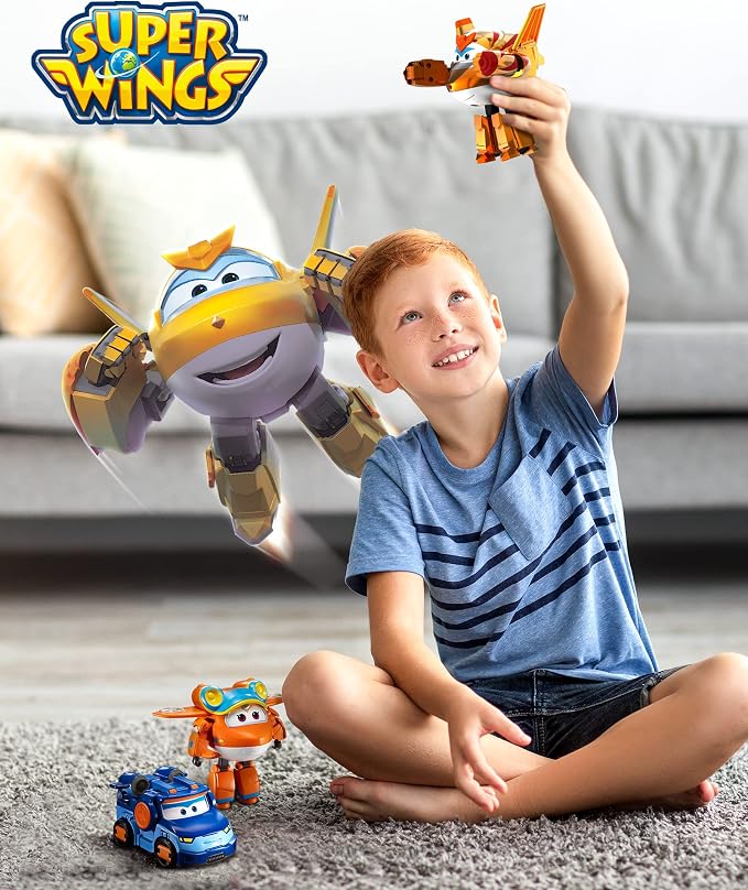 Super Wings 5" Transforming Golden Boy, Airplane Toys Vehicle Action Figure, Transforming Plane to Robot, Birthday Gifts for 3 4 5 Year Old Boys Girls Preschool Kids, Gold