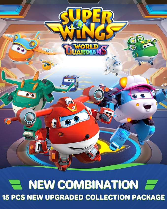 Super Wings 15-Pack Transforming Toys 2 inch Airplane Robot Mini Action Figures with Real Mobile Wheels for Kids 3 4 5 6 7 8+ Birthday Party Supplies for Preschool Boys and Girls