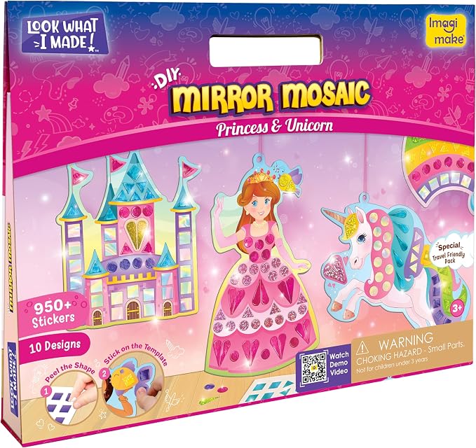 Imagimake Mirror Mosaic - Princess & Unicorn, 10 Templates, 950+ Stickers | Mess-Free Craft Activity, Screen-Free Creative Play, DIY Art Kit for Kids, Birthday Gift for Girls Ages 3,4,5,6,7 Years Old