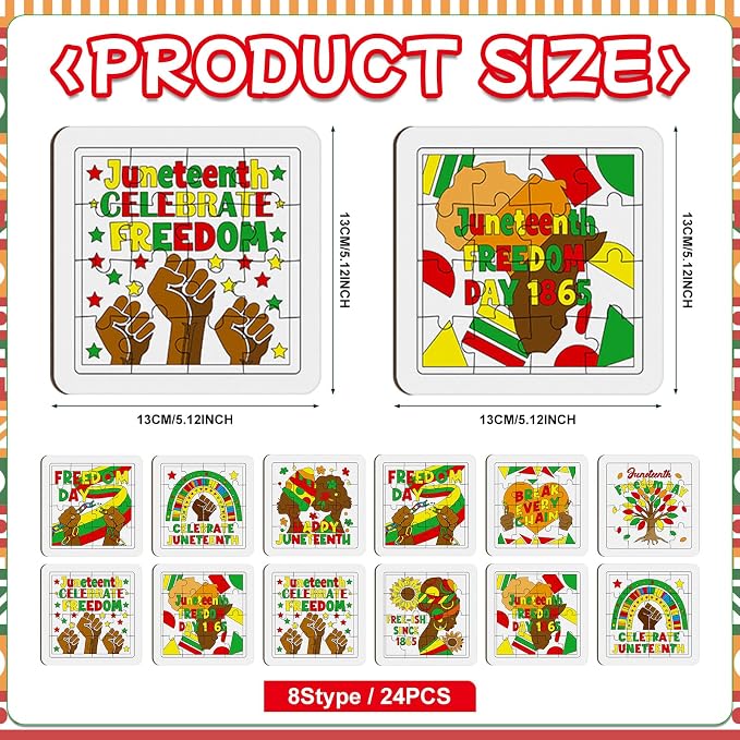 Cinrobiye 24 Pcs Juneteenth Coloring Jigsaw Puzzle Craft Kit, DIY Coloring Activities and Puzzle Assembly Set, Cultural Art Projects for Classroom, Summer Camp, Group Events and Family Celebrations