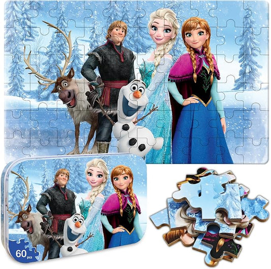 Toddler Puzzle Ages 3-8, 60 Piece Jigsaw Puzzle in Metal Box, Educational Learning Toys for Boys and Girls, Premium Puzzle Games