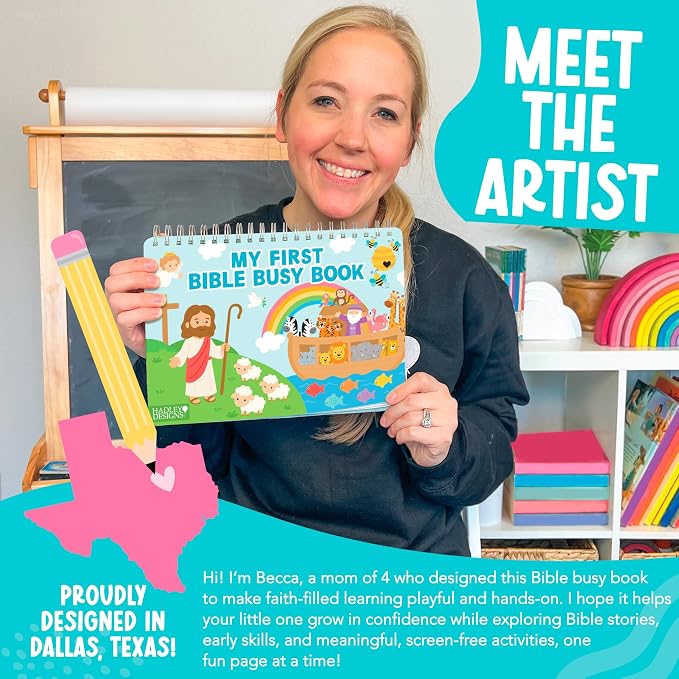 Hadley Designs My First Bible Busy Book Toddlers 3-5, Montessori Preschool Learning Activities Age 4-5, 152 Pcs Velcro Bible Activity Book, Church Quiet Activities for Kids, Noahs Ark Toys for Toddler