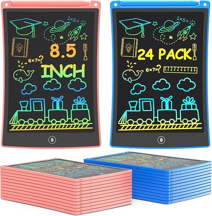bravokids 24 Pack LCD Writing Tablet with Stylus, 8.5 inch Colorful Doodle Board Drawing Pad for Kids, Travel Games Activity Learning Toys, Birthday Gift for Age 3 4 5 6 7 8 Year Old Boys Girls