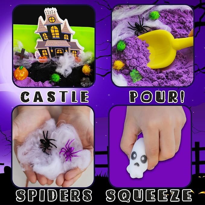 AGENTLAN Halloween Sensory Bin with Sensory Sand, Halloween Sesnory Toy | Spooky sand kit with Play Sand, gift for boys and girls ages 3-8, party activity