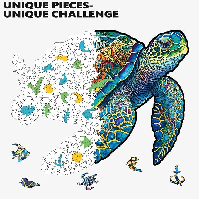 Mys Aurora Wooden Puzzles, Sea Turtle Jigsaw Puzzles 200 Pieces | FSC Certified 5MM Unique Shaped Wooden Puzzle for Adults and Kids, Birthday Gift Family Game 9.2 x 11.2 Inch
