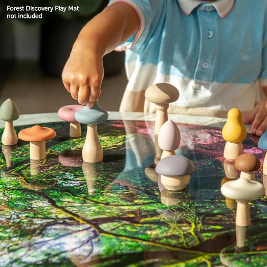 tickit SiliSoft Woodland Mushroom Set | 12 Soft Silicone & Wooden Mushrooms for Sensory Play, Motor Skills & Imaginative Small-World Adventures