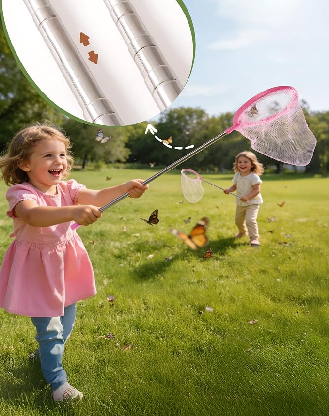 ROBUD Pink Dual Bug Catcher for Kids, Bug Catching Kit with Bag Kit, Pink Outdoor Exploration Set for Camping, Montessroi Toy for Kids Coming Closer to Nature, WRP60