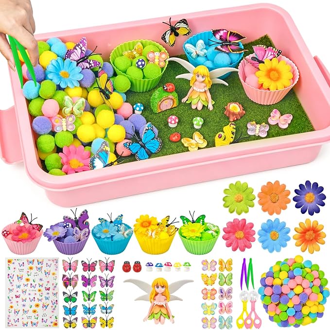 Cinrobiye 197 Pcs Butterfly Learning Activity Set, Spring Nature Sorting Activities with Butterflies, Flowers, Garden Accessories for Fine Motor Activities, Preschool Classroom Learning STEM Education