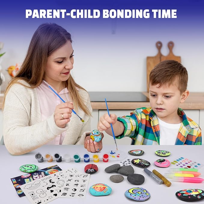 EPUMP Rock Painting Kit for Kids - Glow in The Dark Arts and Crafts Supplies Kits for Girls Boys - Kids Activities Creative Art Set Birthday Gifts DIY Paint Toys for Age 6 7 8 9 10 11 12 Years Old