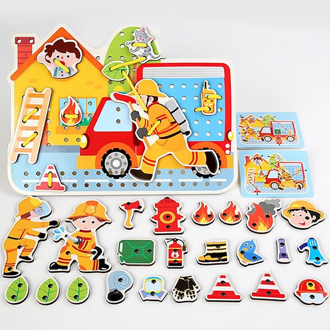 Interactive Cognitive Wooden Threading Game for Kids Fine Motor Skills Training Beech Wood Material
