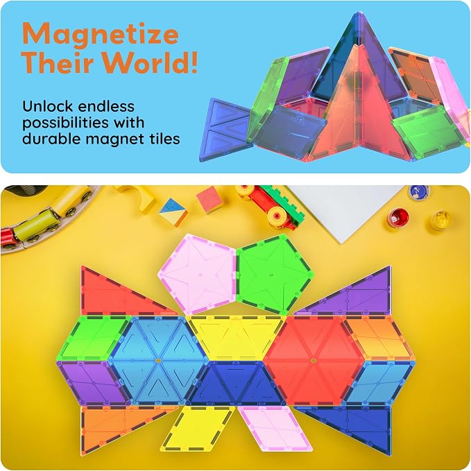 PicassoTiles Magnetic Building Block Set Geometry Shape Magnet Tiles Construction Toy STEM Learning Kit Educational Playset Playboard Pretend Play Stacking Blocks Child Brain Development PT16 | 16 pieces: 6 rhombuses, 2 pentagons, 2 hexagons, 2 isoscel...