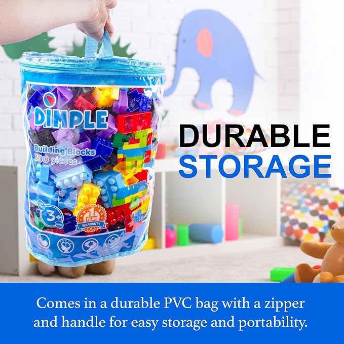 Dimple 300 Piece Large Building Blocks for Toddlers, Kids Interlocking Toys | Stackable Blocks, Multi-Colored Toys, Safe Non-toxic Plastic, Waterproof, Bright Colors, For Boys and Girls Age 3+