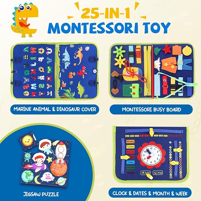 Toddler Busy Board, Montessori Sensory Toys for Boys, 3-8 Year Old Girl Toddler Travel Toys, Educational Learning Activities Board for Motor Skills, Birthday Gifts for Airplane Car, Pink