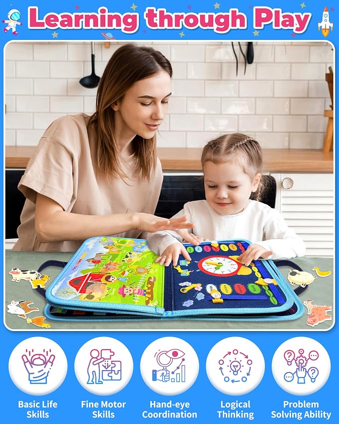 Busy Board Montessori Toys for Toddler Boy Girl Gifts Busy Book | Sensory Toys, Airplane Car Travel Toy, Learning Educational Toys, Activity Book, Toddler Activities, Fine Motor Skills