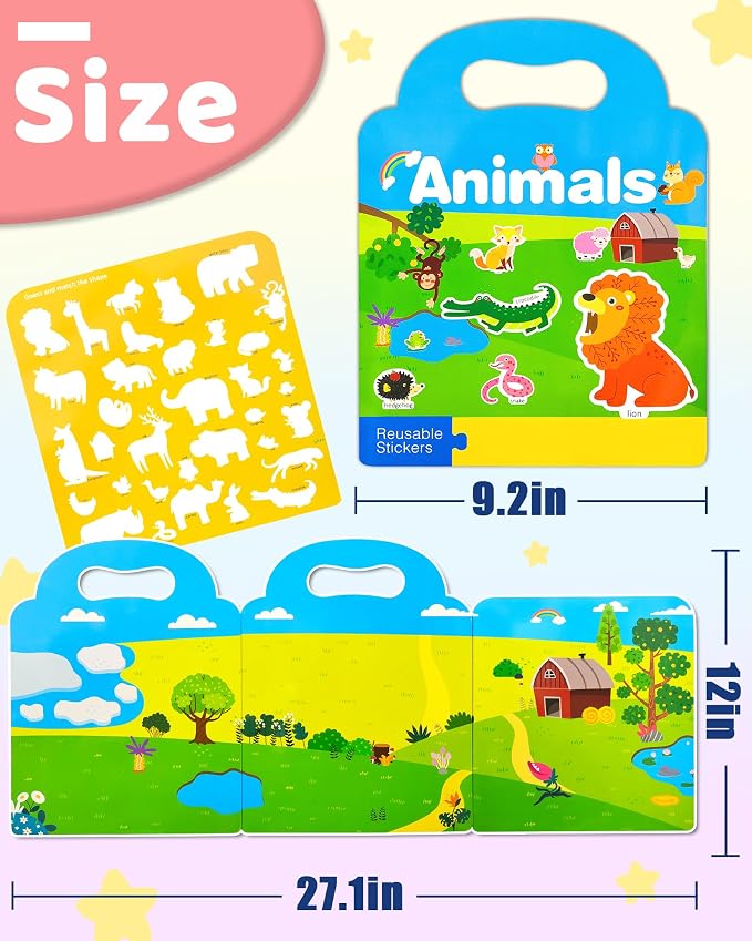 Benresive Reusable Sticker Book for Toddlers, Stickers for Kids, Travel Toy | Toddler Toys, Boys Girls Birthday Gifts, Airplane & Road Trip Essentials Kids, No Mess Waterproof Toddler Crafts Activities