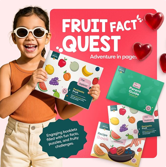 Baketivity Fantastic Fruit STEM Nutrition Kit Birthday Gift for Kids | Create DIY Fruit Gummies with Recipes, Crafts, and Educational Food Science Activities for Curious Young Learners