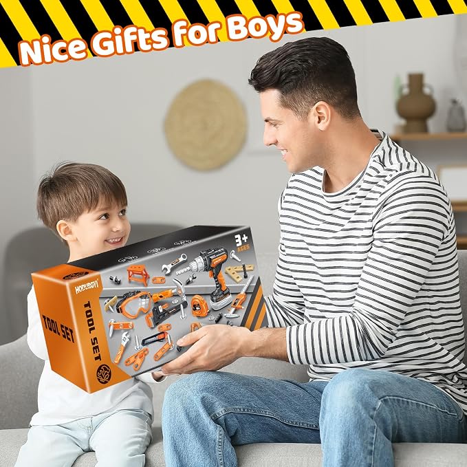 Kids Tool Set, Toddler Tool Box, Toy Drill, Construction Toys for Ages 3-5 | 46 Pcs Kids Toy Tools Kits for Toddlers Pretend Role Play, Christmas Birthday Gifts for Boys Girls Ages 3 4 5 6 7 8, Orange