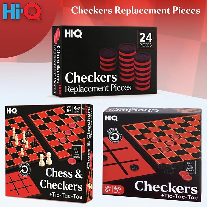 Checkers Replacement Pieces – Set of 24 Interlocking Red & Black Game Pieces – Durable Plastic Stackable Checkers for Replacement or DIY Boards – Includes 12 Red & 12 Black