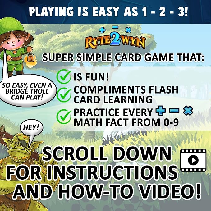 Ryte2Wyn - The Magical Card Game of Math - Practice Every Addition, Subtraction and Multiplication Math Fact from 0-9 - Ages 5 & Up - Kindergarten, 1st, 2nd, 3rd, 4th & More