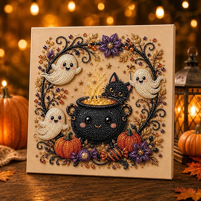Halloween Pearl Art Kit for Adults, DIY Fall Craft (Goblin) | Create textured Halloween decor through a screen-free, beginner-friendly craft activity.
