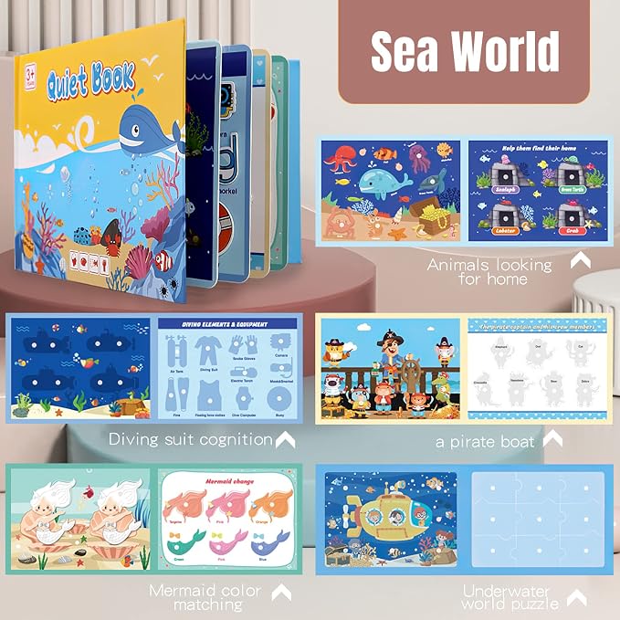 4 Pack DIY Quiet Book for Toddlers, Montessori Busy Book for Kids with Dinosaur, Sea, Travel, Space Preschool Learning Activities & Education Toys