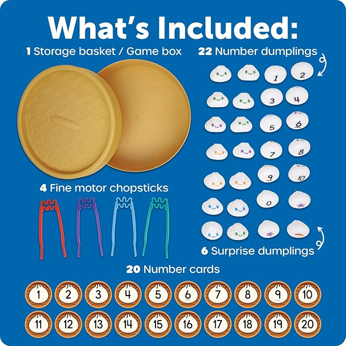 Learning Resources Dumpling Dash Fine Motor Math Game - Squishy Dumpling Toy, Montessori Counting Toys, Kids Board Game, Play Food, Homeschool Toddler Games, Fine Motor Skills, Preschool Board Games