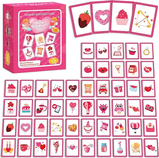 gisgfim 100 PCS Memory Matching Game Valentine's Day Concentration Memory Games Card Educational Game for Kids Educational Ages 3-8 A Fun & Fast Heart Gnome Matching Games