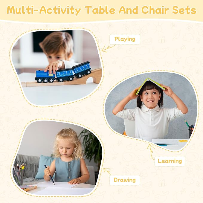GITAWUSA Sensory Table and Chair for Toddlers 2-8, Wood Kids Activity Tables with Storage Bins, Toddler Play Table with Roll Holder for Drawing Paper, Kids Art Tables with Double-Sided Graffiti