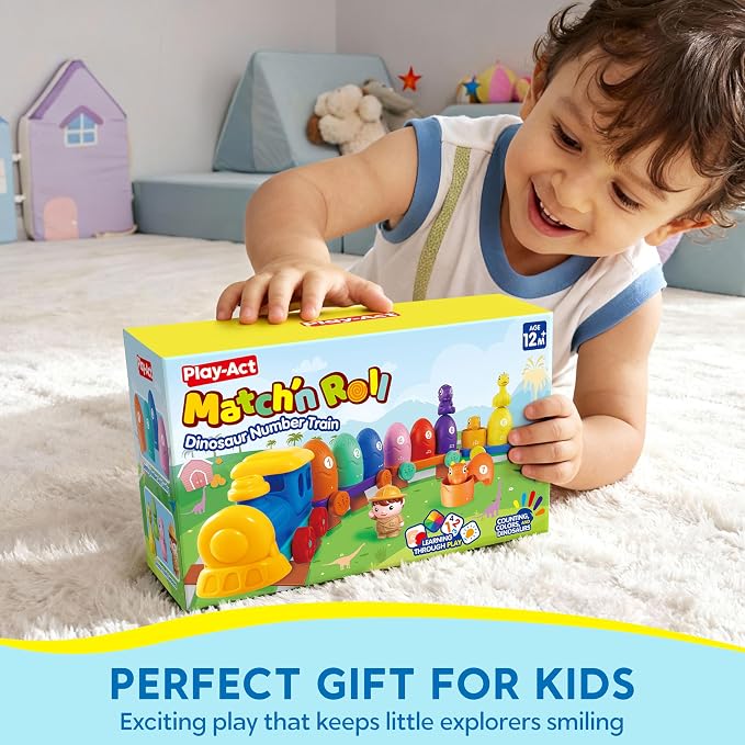 Play-Act Learning Toys for 1 2 3 Years Old, Counting, Matching & Sorting Montessori Learning Dinosaur Train Including 9 Dinosaurs, Birthday Gift for Baby Boys Girls