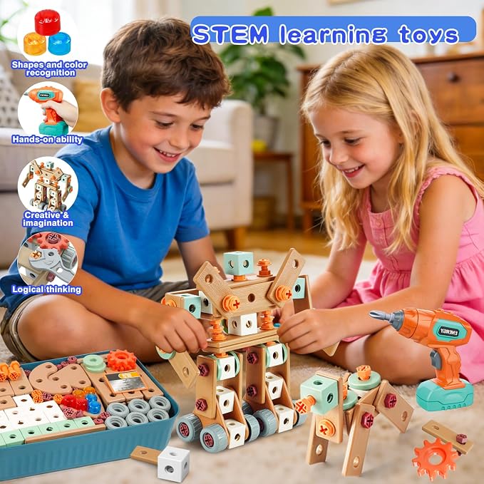VEAIS Kids Tool Set with Drill, 148Pcs Tool Set with Toolbox,STEM Montessori Toys for 3-5Year Old, Educational Construction Toy, Pretend Play Toys for 3 4 5 6 Year Old Boys, Birthday Gift for Kids