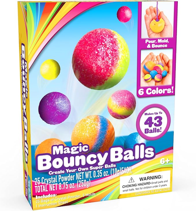 Creative Kids DIY Magic Bouncy Balls - 43 Ball Kit - STEM Science Toys | Makes Up to 43 Bouncy Balls, Includes 25 Multicolor Bags & 5 Molds, Science Activity & STEM Birthday Gift Set For Kids 6+