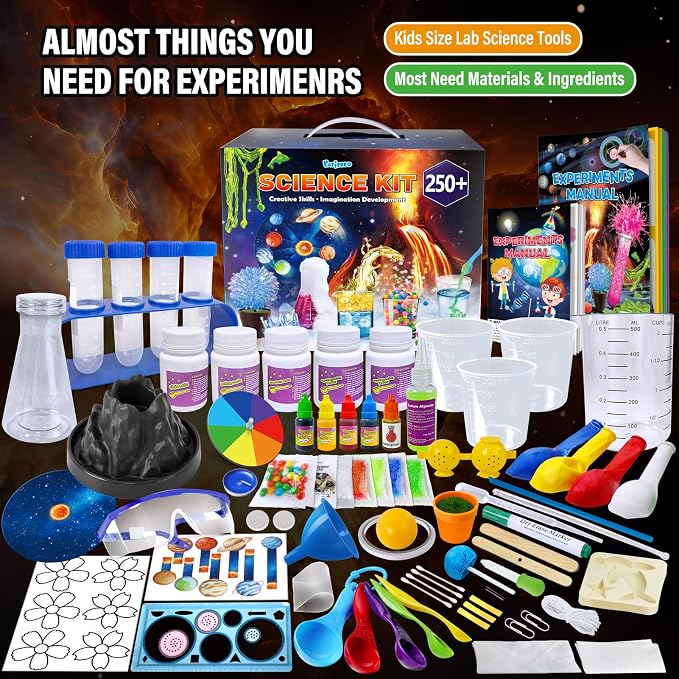 PATIFEED 250 Experiment Science Kit for Kids t S.T.E.M Toys | Erupting Volcano, Planet Projects, Bouncy Ball, Scientist Set, Birthday Gift Ideas for Boys Girls